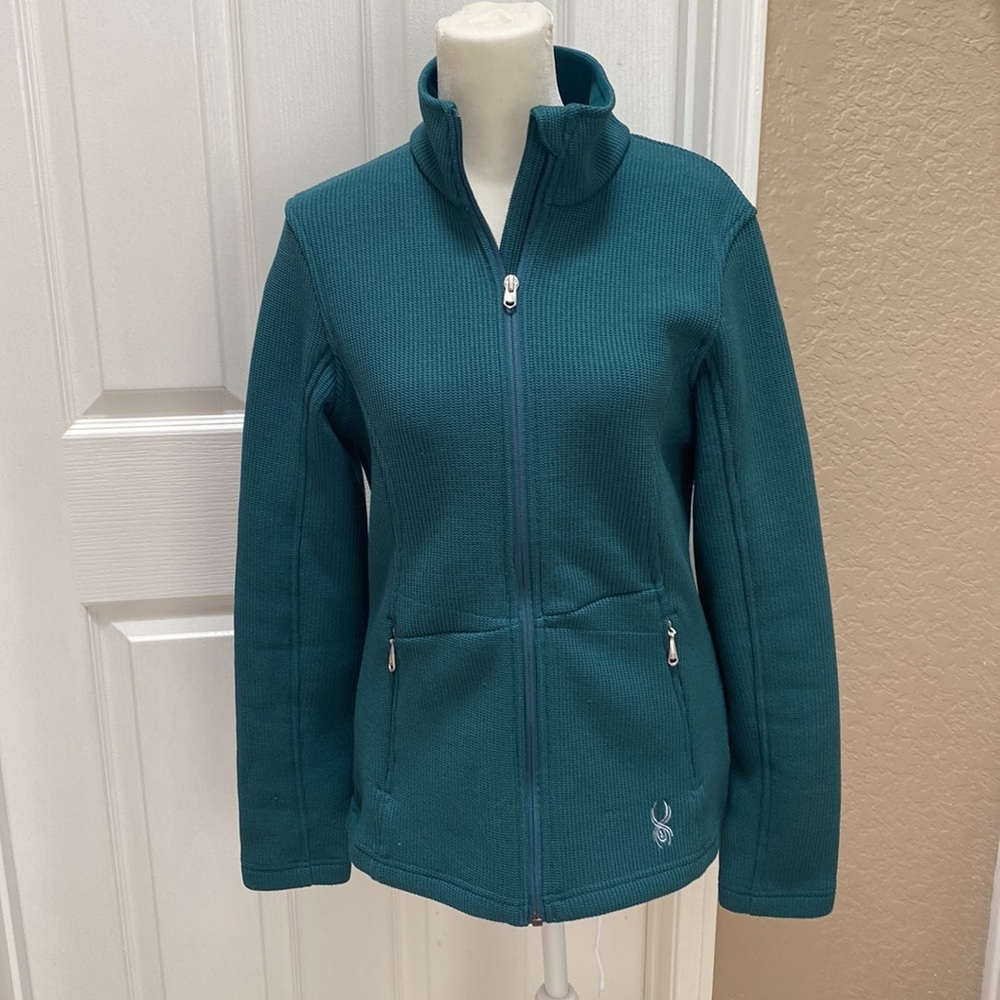 SPYDER Women’s Teal Green Full Zip Core Sweater Fleece Lined Jacket Size M Ski